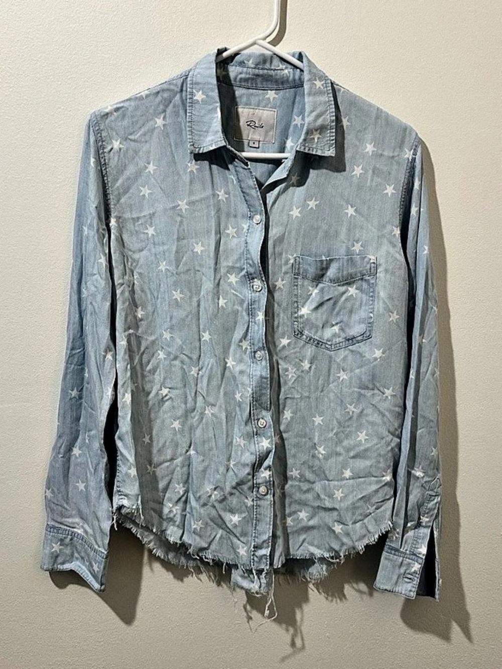 Rails Star Print Distressed Denim Button Down Shirt